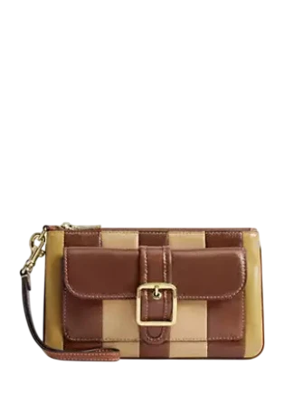 Coach Ashton Wristlet With Striped Patchwork  Redwood 