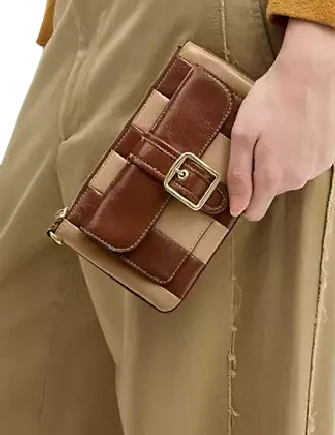 Coach Ashton Wristlet With Striped Patchwork  Redwood 