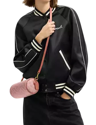 Coach Barrel Bag In Signature Canvas Melon Pink