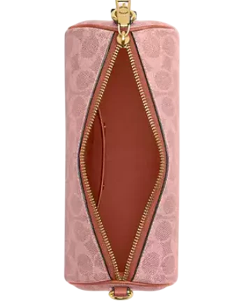 Coach Barrel Bag In Signature Canvas Melon Pink