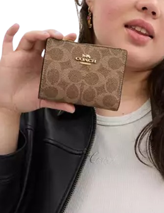 Coach Bifold Wallet In Signature Canvas Tan Brown