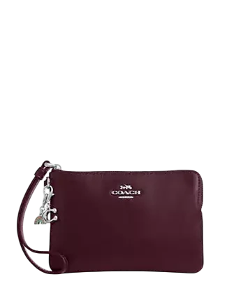 Coach Boxed Corner Zip Wristlet With Charms Dark Wine