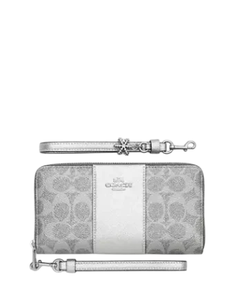 Coach Boxed Long Zip Around Wallet In Signature Canvas Silver