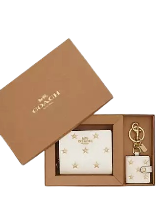 Coach Boxed Snap Wallet And Picture Frame Bag Charm With Star Print Chalk