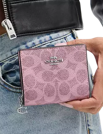 Coach Boxed Snap Wallet And Picture Frame Charm In Signature Canvas Pink