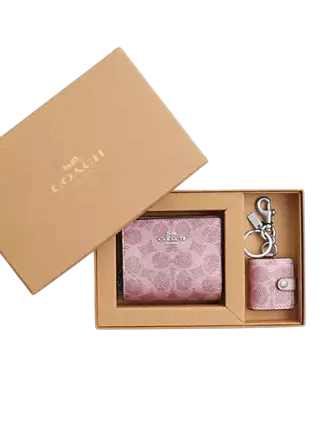 Coach Boxed Snap Wallet And Picture Frame Charm In Signature Canvas Pink