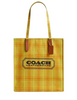 Coach Canvas Tote Bag With Plaid Print Burnished Amber