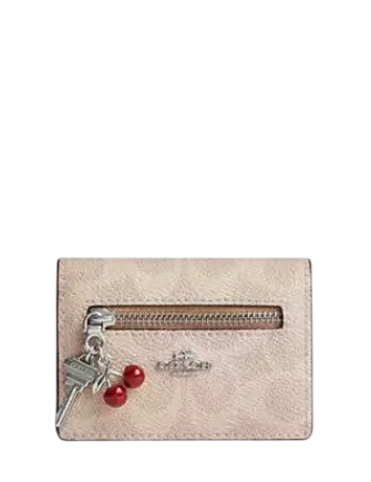 Coach Card Case With Charms In Signature Canvas Taupe
