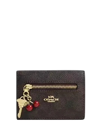 Coach Card Case With Charms In Signature Canvas Walnut Black