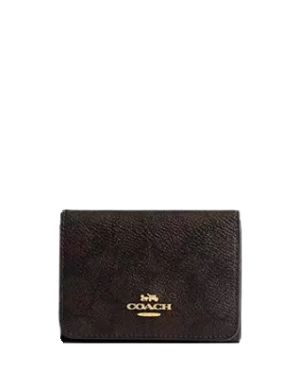 Coach Card Holder Wallet In Blocked Signature Canvas Walnut Tan