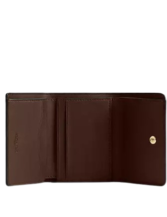 Coach Card Holder Wallet In Blocked Signature Canvas Walnut Tan