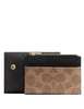 Coach Card Holder Wallet In Blocked Signature Canvas Walnut Tan
