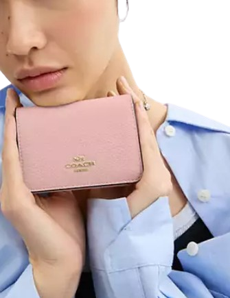 Coach Card Holder Wallet In Signature Canvas Powder Pink 