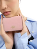 Coach Card Holder Wallet In Signature Canvas Powder Pink 
