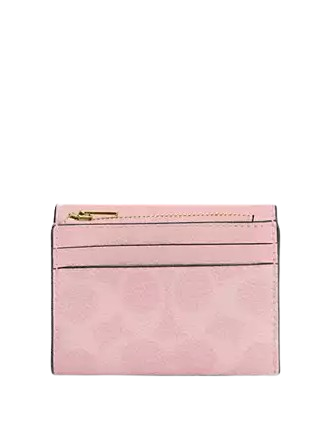 Coach Card Holder Wallet In Signature Canvas Powder Pink 