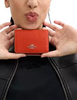 Coach Card Holder Wallet In Signature Canvas Sand Deep Orange