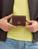 Coach Card Holder Wallet In Signature Canvas Tan Brown 