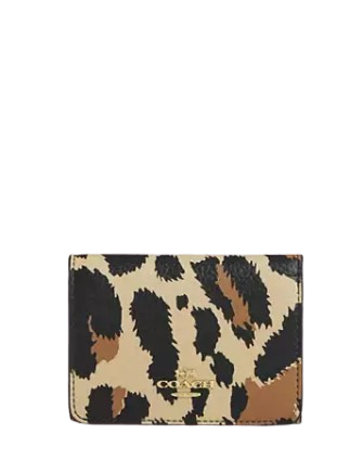 Coach Card Holder Wallet With Leopard Print And Signature Canvas