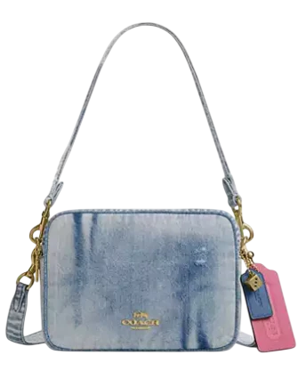 Coach Carey Crossbody Bag In Loved Denim With Charms Light Indigo