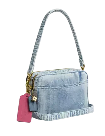 Coach Carey Crossbody Bag In Loved Denim With Charms Light Indigo