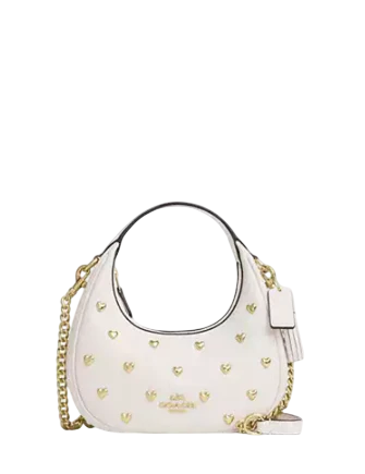 Coach Carmen Mini Crossbody Bag With Heart Rivets Chalk