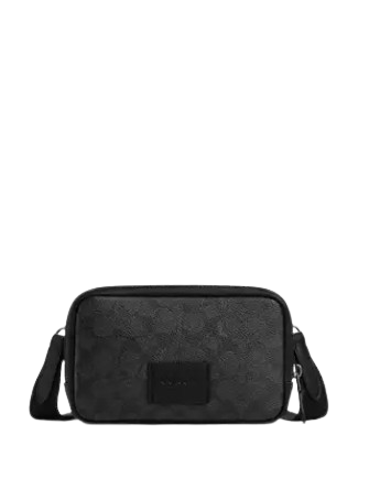 Coach Carrier Phone Crossbody In Signature Canvas Charcoal Black