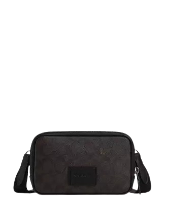 Coach Carrier Phone Crossbody In Signature Canvas Walnut Black