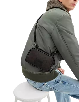 Coach Carrier Phone Crossbody In Signature Canvas Walnut Black