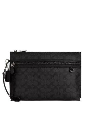 Coach Carry All Pouch In Signature Canvas Charcoal Black