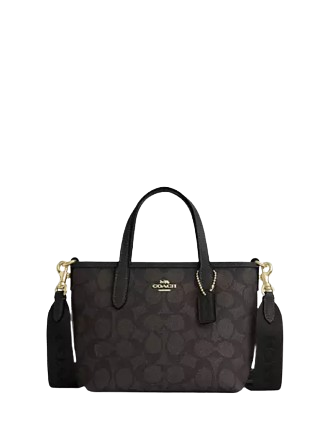 Coach City Mini Tote Bag In Signature Canvas Walnut Black