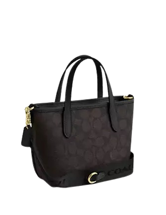 Coach City Mini Tote Bag In Signature Canvas Walnut Black