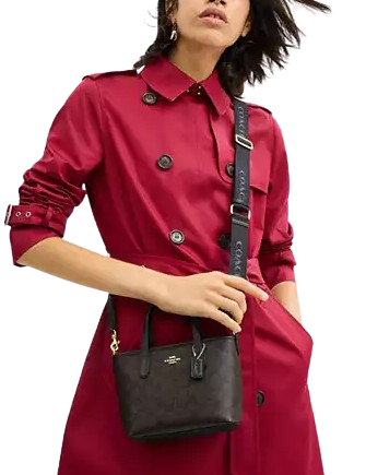Coach City Mini Tote Bag In Signature Canvas Walnut Black