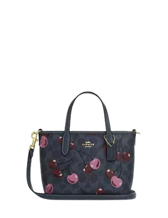 Coach City Mini Tote Bag In Signature Canvas With Cherry Print Navy