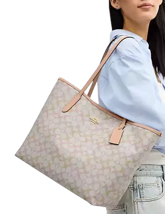Coach City Tote Bag In Pretty Signature Canvas Chalk Pink
