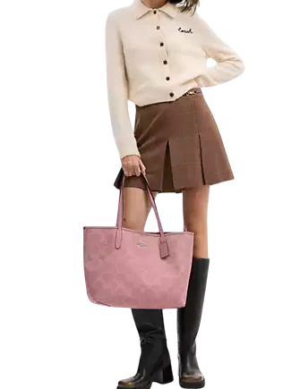 Coach City Tote Bag In Signature Canvas Dusty Pink