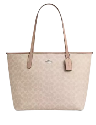 Coach City Tote Bag In Signature Canvas Sand and Taupe