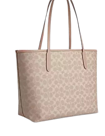 Coach City Tote Bag In Signature Canvas Sand and Taupe
