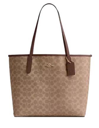 Coach City Tote Bag In Signature Canvas Tan Brown