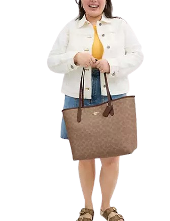 Coach City Tote Bag In Signature Canvas Tan Brown