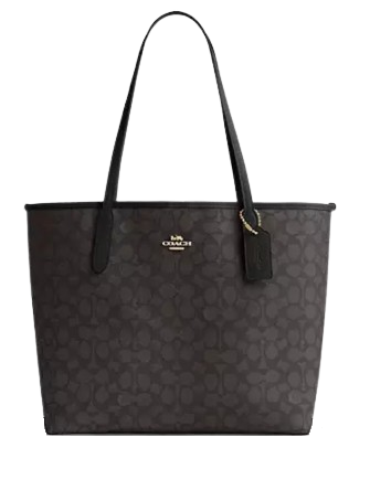 Coach City Tote Bag In Signature Canvas Walnut Black