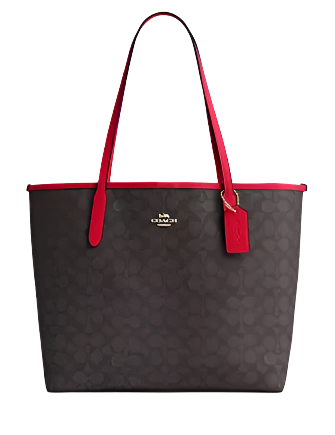 Coach City Tote Bag In Signature Canvas Walnut Bold Red