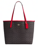 Coach City Tote Bag In Signature Canvas Walnut Bold Red