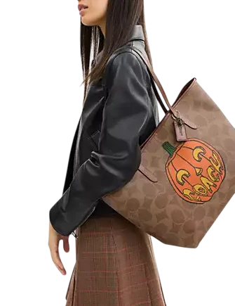 Coach City Tote Bag In Signature Canvas With Halloween Print Tan