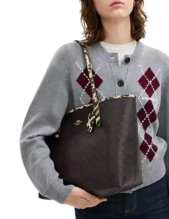 Coach City Tote Bag In Signature Canvas With Leopard Print Walnut 