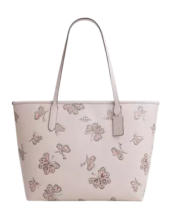 Coach City Tote Bag With Butterfly Print Seashell