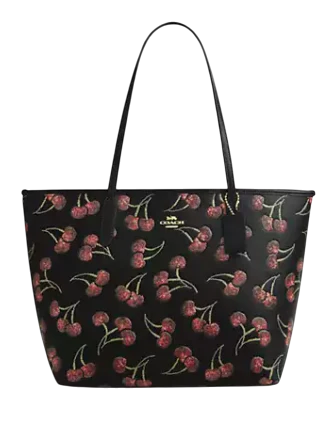 Coach City Tote Bag With Cherry Print Black
