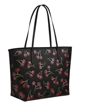 Coach City Tote Bag With Cherry Print Black