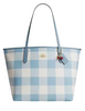 Coach City Tote Bag With Gingham Print And Charm Blue