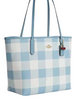 Coach City Tote Bag With Gingham Print And Charm Blue