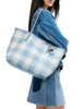 Coach City Tote Bag With Gingham Print And Charm Blue